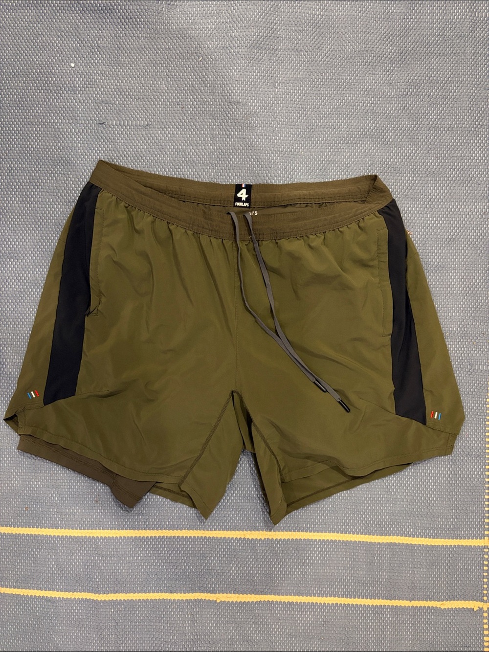 Four Laps Olive Green Men's Athletic Shorts with Black Panels
